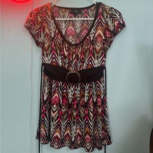 Byer California Pink, Black & White Graphic Belted Tunic Top